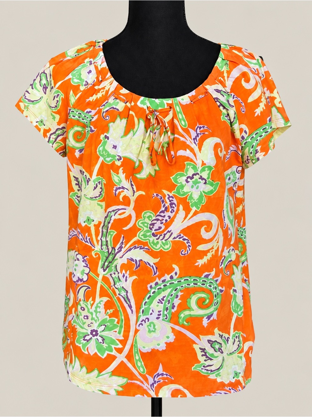 Lauren Ralph Lauren Orange Paisley Cotton Peasant Top Size Large